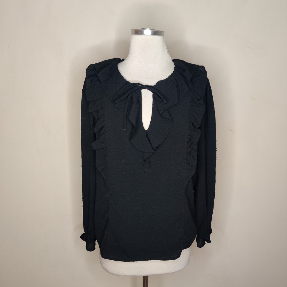 Ann‎ Taylor LOFT Blouse Textured Dot Ruffled Elastic Cuff